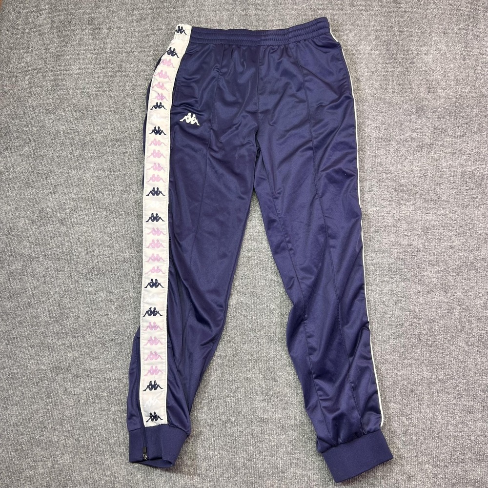 Kappa Track Pants Mens Large Blue Knit Elastic Waist Side Stripe Zip Cuffs